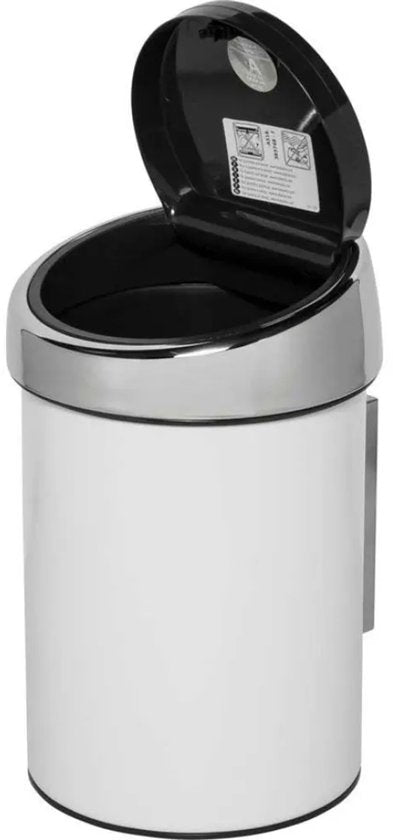 Brabantia Touch Bin Prullenbak - 3 liter - Badkamer - White / Brilliant Steel deksel