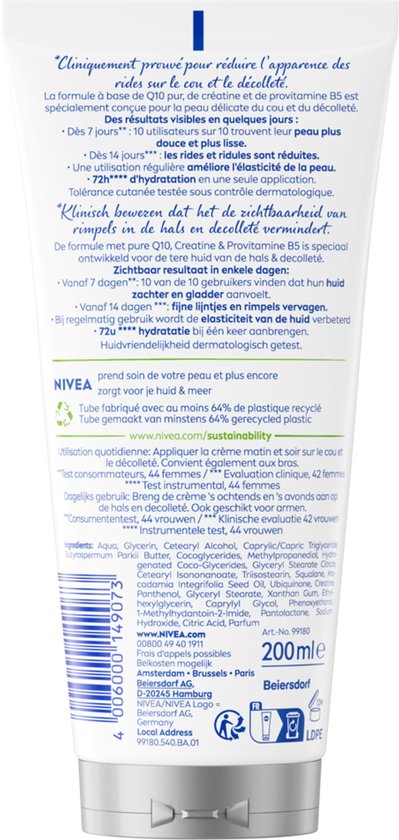 NIVEA Q10 Verstevigende + Anti-Rimpel Nek & Decolleté Crème - Body Cream - Creatine - Anti Rimpel Crème - 200ml