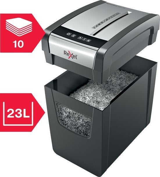 Rexel Momentum X410-SL Slimline Silent Paper Shredder for Home/Home Office or Office - P- 4 Cut - Up to 10 A4 Sheets - Shreds Documents with Small Staples and Paper Clips - 23 Litre Waste Bin - Black