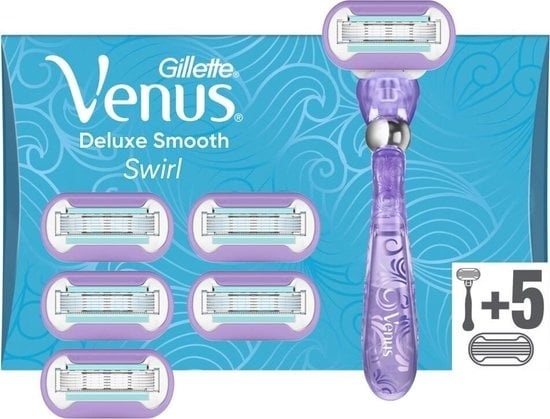 Gillette Venus Deluxe Smooth Swirl Shaving System For Women + 5 Refill Blades - Razor