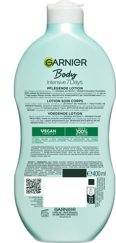 Garnier Body Intensive 7 Days Nourishing Body Lotion with Mango Extract and Probiotics - 400ml