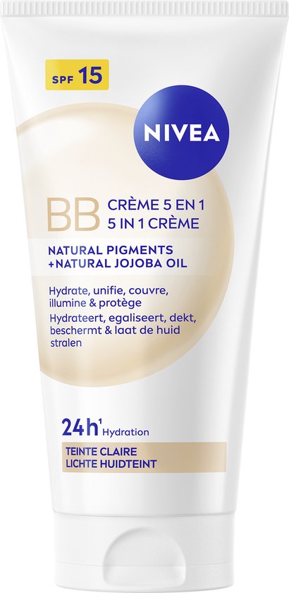 NIVEA Essentials 5in1 BB Dagcrème Licht SPF 15 - BB Cream - Jojoba-olie - Hydrateert en Camoufleert - Gekleurde Dagcrème - 50 ml