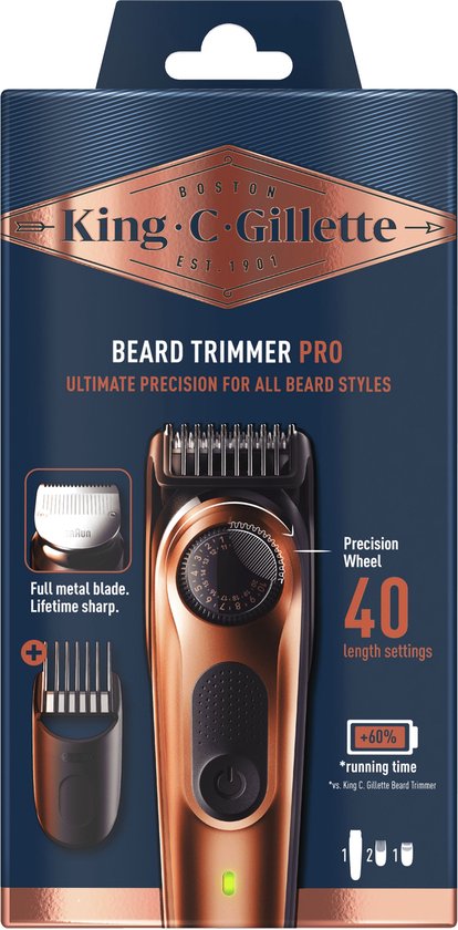 King C. Gillette Baardtrimmer PRO voor mannen - met precisiedraaiknop voor 40 lengte-instellingen- beschadigde verpakking