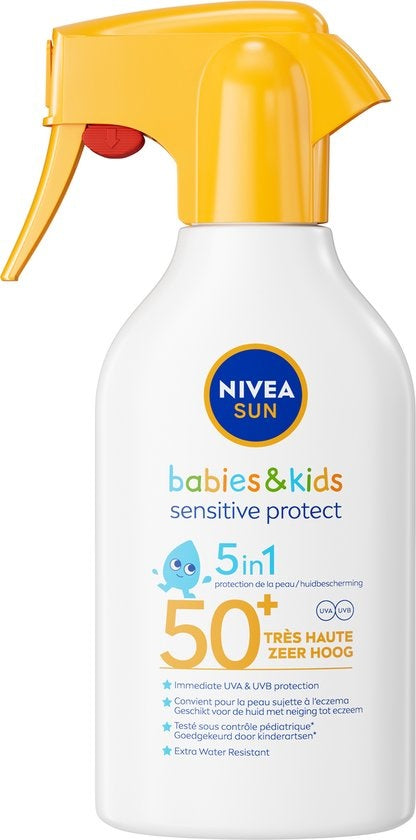 Nivea Sun Babies &amp; Kids Sensitive Protect Sun Spray SPF50+ 270 ml - Cap damaged