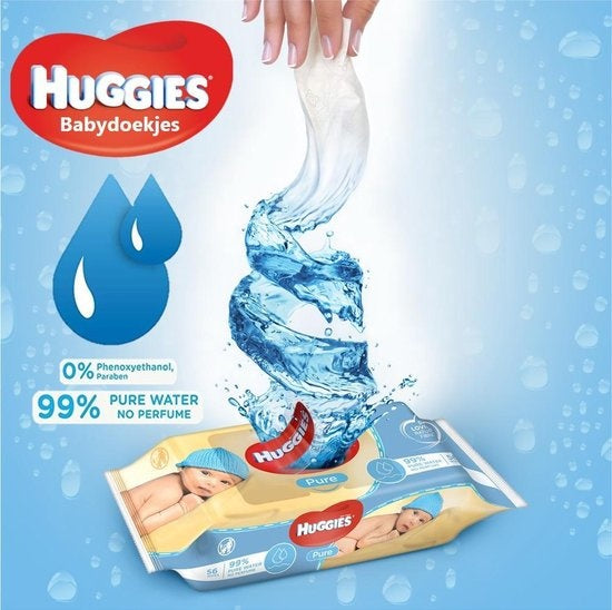 Huggies baby wipes - Pure 99% water - 18 x 56 pieces - 1008 wipes