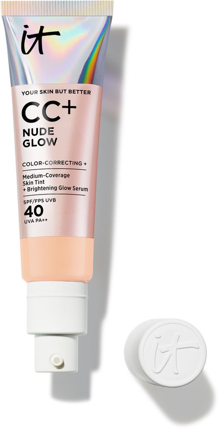 IT Cosmetics Your Skin But Better CC+ Nude Glow SPF40 Foundation - Lichte Textuur - Glow Serum met 2% Niacinamide, Hyaluronzuur, Groene thee-extract en SPF 40 - Light Medium - 32ml