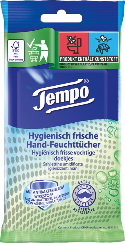 Tempo Fresh To Go Protect | Hygienic Wipes Hands | Antibacterial | Disinfectant Wipes | Hygiene Wipes
