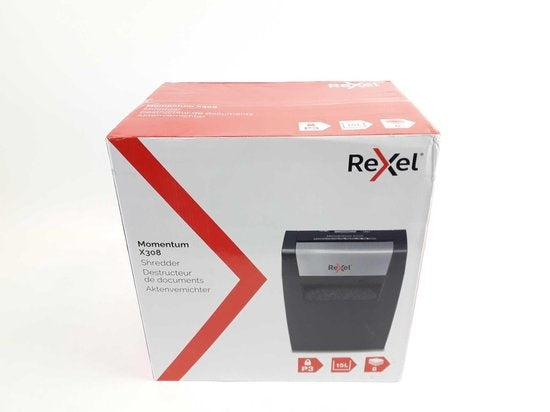 Rexel Momentum X308 Papierversnipperaar voor Thuiskantoor/Thuiswerken - P-3 Snippers - Invoer tot 8 A4-Vel- Vernietigt Documenten, Nietjes En Paperclips - Opvangbak Van 15 Liter - Zwart