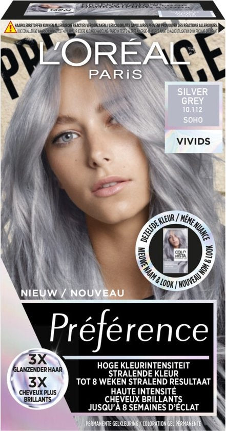 L'Oréal Paris Préférence Vivids 10.112 – Silver Grey Soho – Permanente Haarfarbe – Verpackung beschädigt