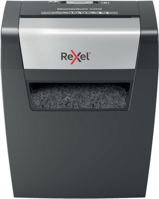 Rexel Momentum X308 Home Office/Home Office Shredder - P-3 Cut - Up to 8 A4 Sheets Input - Shreds Documents, Staples &amp; Paper Clips - 15 Litre Waste Bin - Black