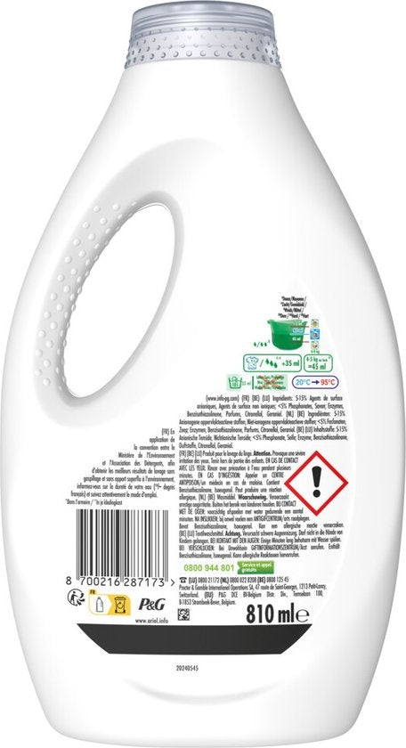 Ariel Vloeibaar Wasmiddel +Touch Van Lenor Unstoppables 18 Wasbeurten 810 ml