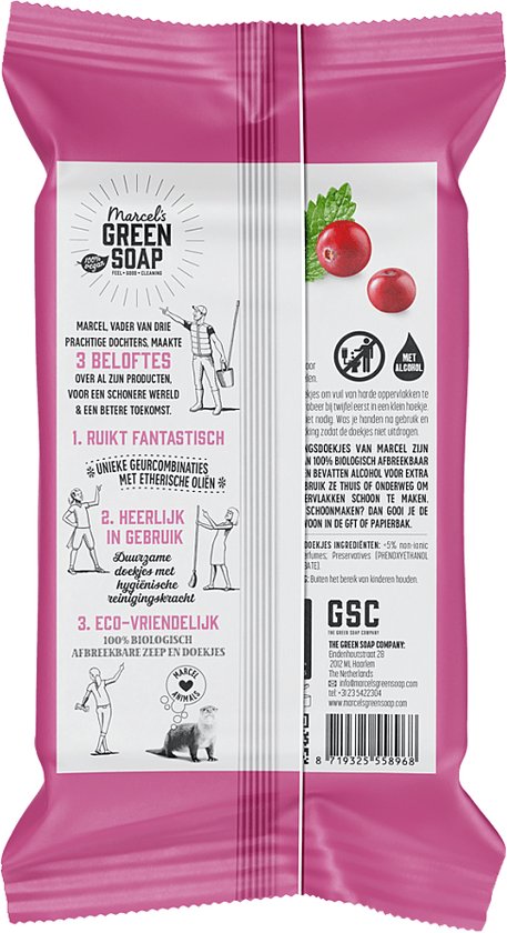 Marcel's Green Soap Cleaning Wipes - Hygienic cleaning wipes - Patchouli &amp; Cranberry - 60 pieces