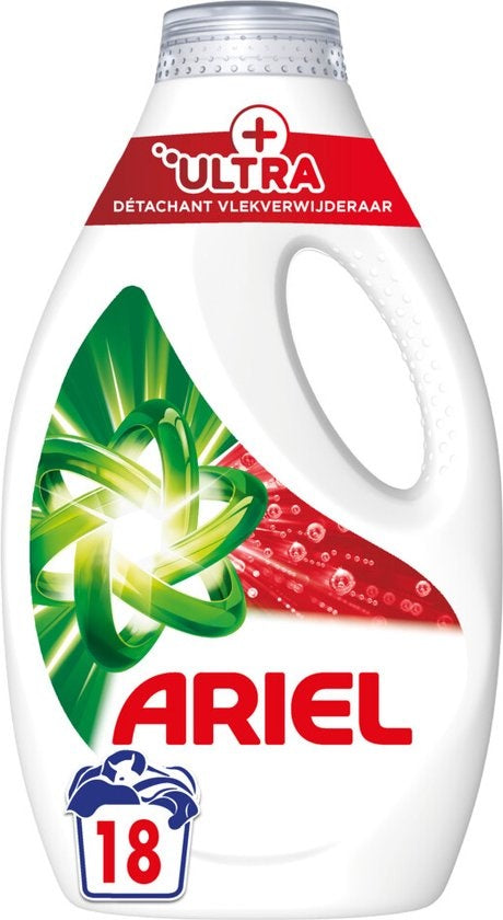 Ariel Flüssigwaschmittel + Ultra-Fleckenentferner, 18 Waschladungen, 810 ml