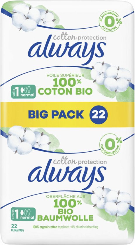 Always Cotton Protection Ultra Normal (size 1) - Sanitary Pads With Wings - 22 pieces