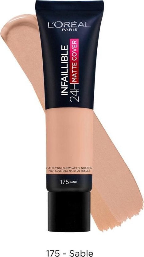 L'Oréal Paris Make-Up Designer Infaillible 24H Matte Cover Foundation - 175 Sable - Long-lasting Mattifying Foundation with SPF 18 - 35 ml