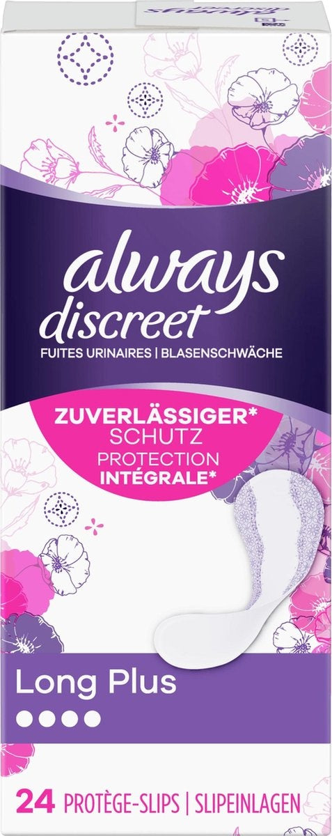 Always Discreet Long+ Panty Liners Urinary Incontinence 24 pieces