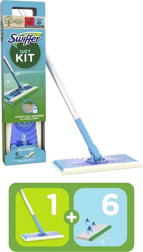 Swiffer Vloerreiniger Starterskit - 1 Vloerreiniger - 6 Vochtige Navullingen- Verpakking beschadigd