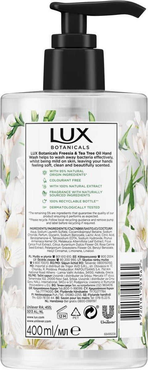 Lux Botanicals Hand Wash - Freesia & Tea Tree Oil 400ml