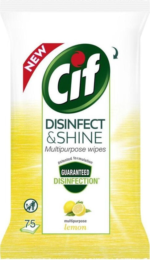 Cif Disinfect &amp; Shine Lemon Wipes 75 pieces