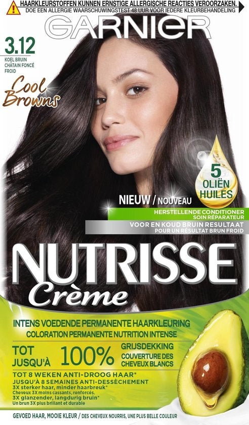 Garnier Nutrisse Cream 3.12 – Kühles Braun – Permanente Haarfarbe