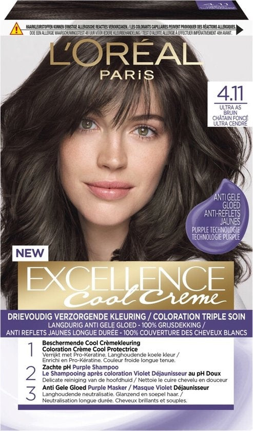 L'Oréal Paris Excellence Cool Creams 4.11 – Ultra Ash Brown – Permanente Haarfarbe – Verpackung beschädigt