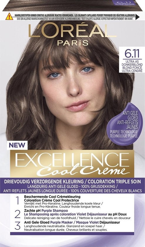 L'Oréal Paris Excellence Cool Creams 6.11 – Ultra Ash Dark Blonde – Permanente Haarfarbe – Verpackung beschädigt