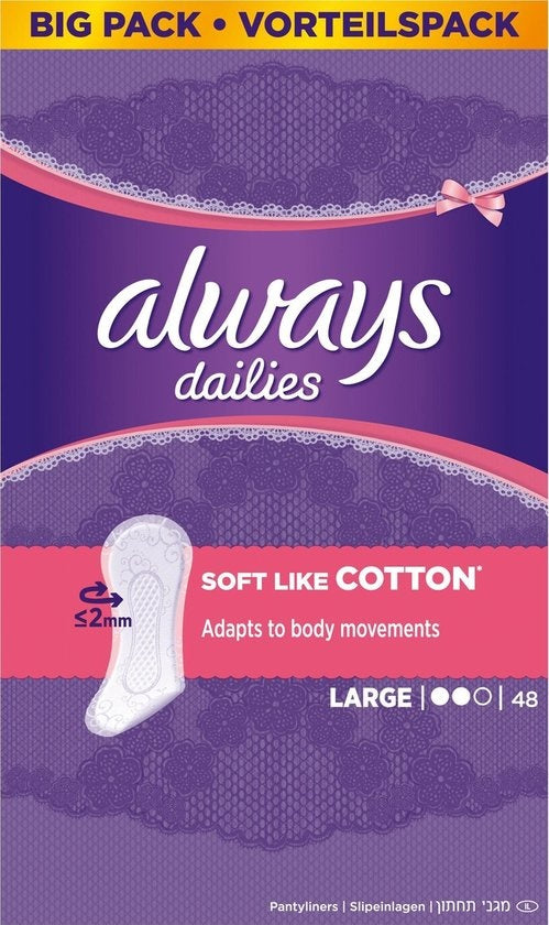 Always Dailies Soft Like Cotton Large – Slipeinlagen 48 Stück.