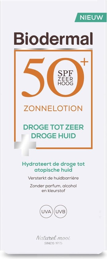 Biodermal Zonnelotion Droge Huid - zonnebrand voor de droge huid - Spf50+ 150ml - ook geschikt voor kinderen - Verpakking beschadigd