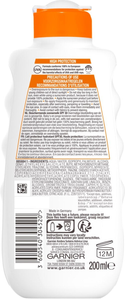 Garnier Ambre Solaire Feuchtigkeitsspendende Sonnenschutzmilch LSF 30 - 200 ml