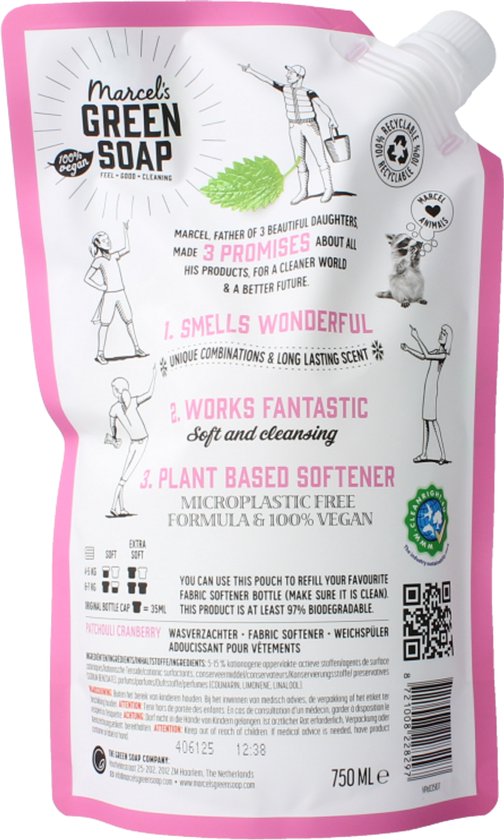 Marcel's Green Soap Wasverzachter Patchouli & Cranberry Navulling - 750 ml