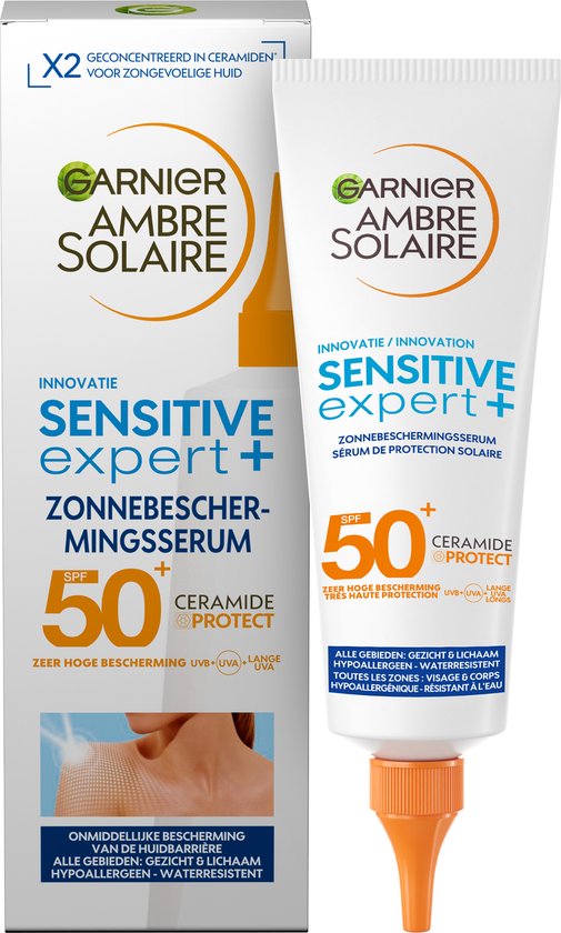 Garnier Ambre Solaire Sensitive Expert Zonnebrand Serum SPF 50+ 125 ml - Zonnebrandserum met Ceramide Protect - 125ml - Verpakking beschadigd
