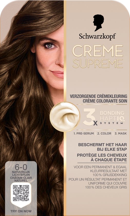 Schwarzkopf - CREME SUPREME 6-0 - Haarkleuring - Natuurlijk Lichtbruin - Permanente Haarverf - Beschermt en Versterkt - Grijsdekking - 245g