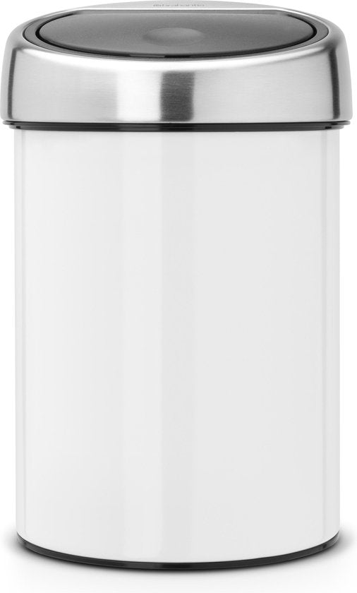 Brabantia Touch Bin Prullenbak - 3 liter - Badkamer - White / Brilliant Steel deksel