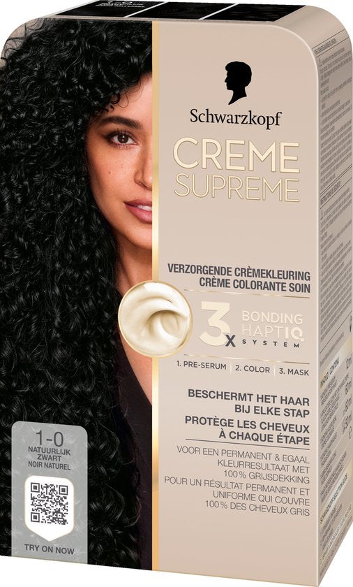 Schwarzkopf - CREME SUPREME 1-0 - Haarkleuring - Natuurlijk Zwart  - Permanente Haarverf - 245g - Verpakking beschadigd