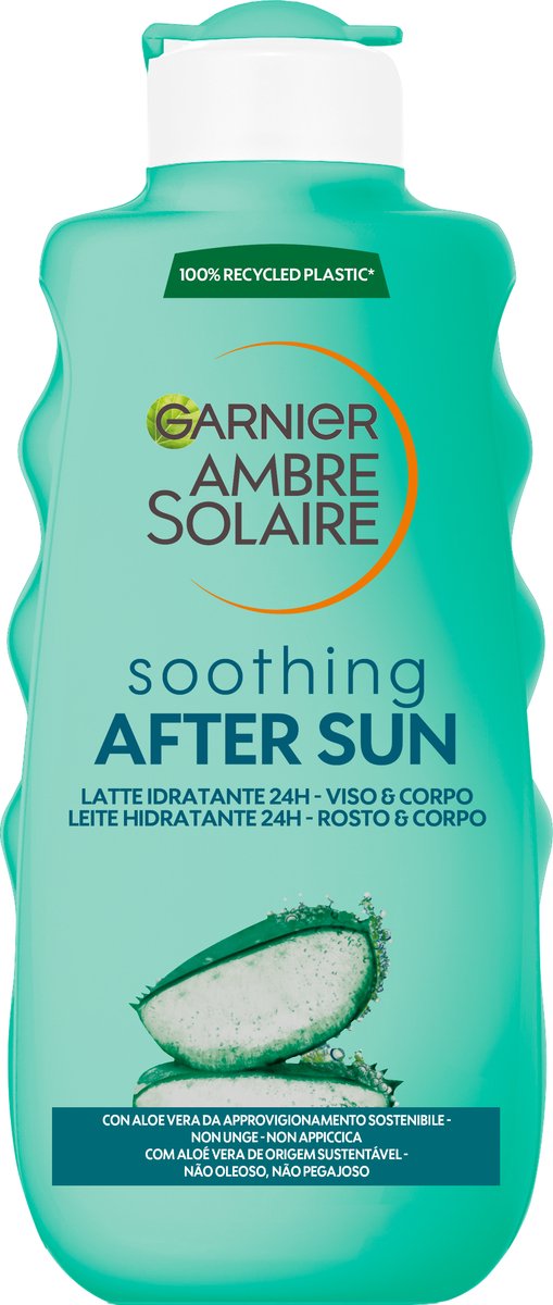 Garnier Ambre Solaire Beruhigende After-Sun-Milch mit Aloe Vera – Geeignet für Gesicht und Körper – 175 ml – Kappe beschädigt