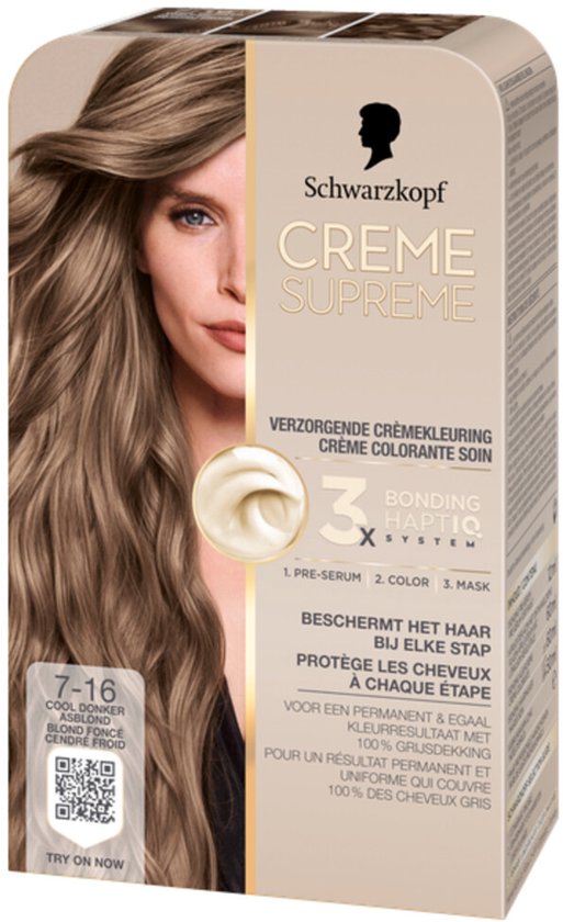 Schwarzkopf - CREME SUPREME 7-16 - Haarkleuring - Cool Donker Asblond