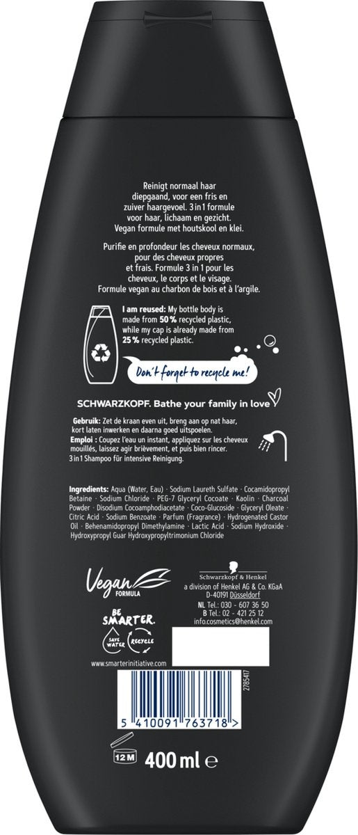 Schwarzkopf Men 3in1 Aktivkohle-Shampoo 400 ml