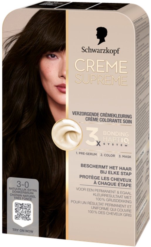 Schwarzkopf - CREME SUPREME 3-0 - Haarkleuring - Natuurlijk Extra Donkerbruin - Permanente Haarverf - 245g - Verpakking beschadigd