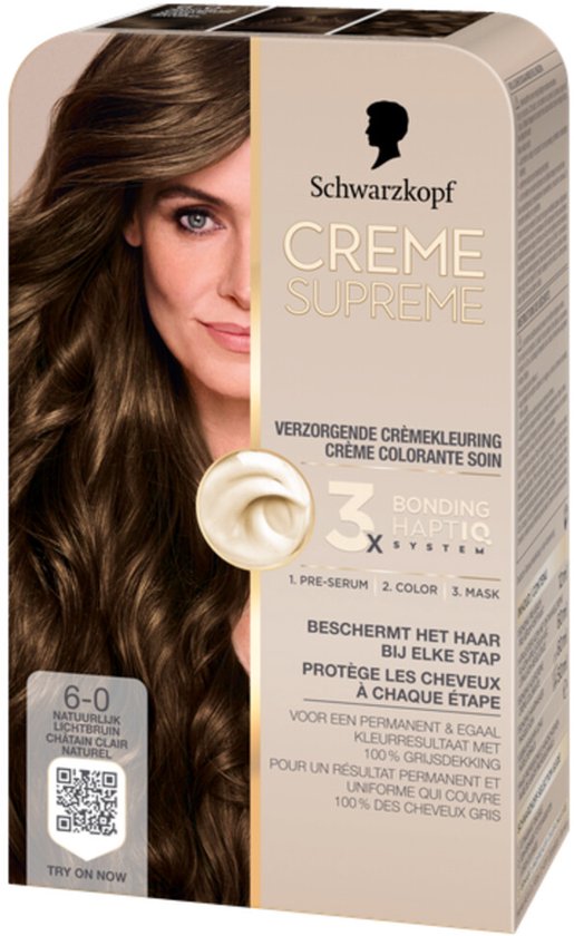 Schwarzkopf - CREME SUPREME 6-0 - Haarkleuring - Natuurlijk Lichtbruin - Permanente Haarverf - 245g - Verpakking beschadigd