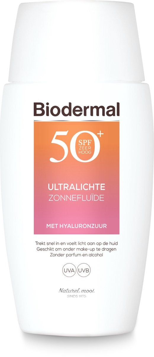 Biodermal Ultralichte Zonnefluide - Zonnebrand met SPF50+ - met hyaluronzuur - Zonnebrand gezicht - Verpakking beschadigd