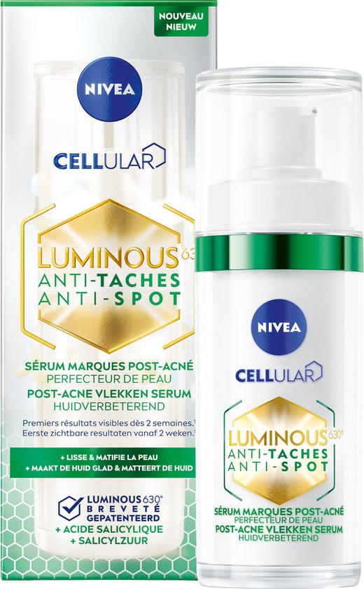 NIVEA Cellular LUMINOUS630 Post-Acne vlekken Serum Gezicht - Acneverzorging - Voor een Gladde Huid - Gezichtsserum Met salicylzuur en Hyaluronzuur - 30 ml
