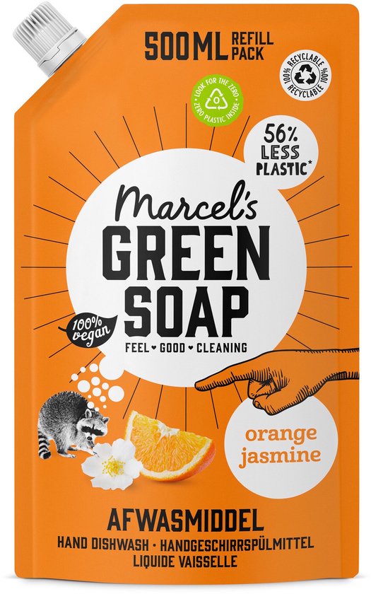 Marcel's Green Soap Afwasmiddel sinaasappel & jasmijn navulling 500 ML