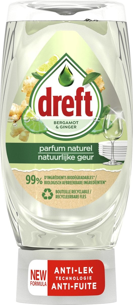 Dreft Natural Fragrance Dishwashing Liquid - Bergamot &amp; Ginger - Upside Down Bottle - 370 ml