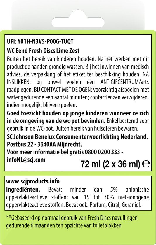 WC Eend Fresh Discs Lime Zest 2 x 36 ml navullingen - Toiletblokken