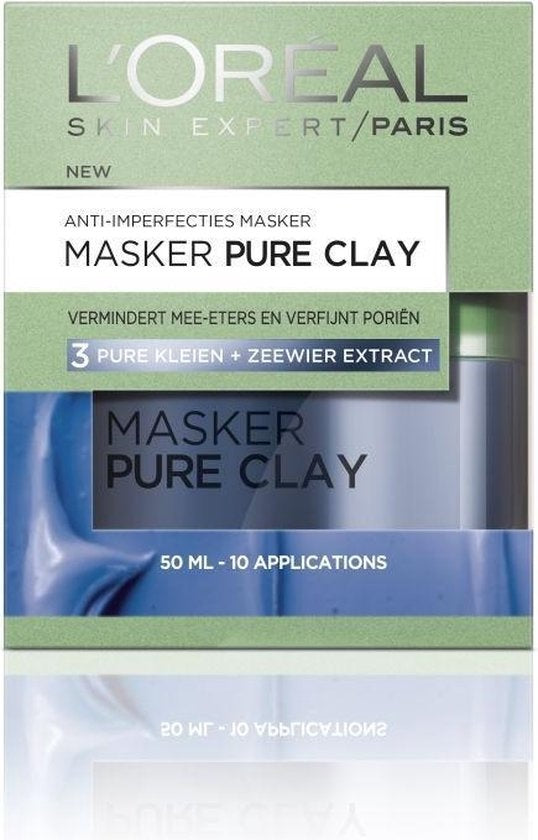 L'Oréal Paris Anti Imperfections Pure Clay Gesichtsmaske – 50 ml – Reduziert Mitesser – Verpackung beschädigt