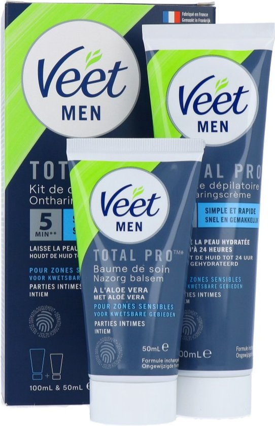 Veet - Men - Enthaarungsset für Intimbereiche - Enthaarungscreme und Aftercare - 100 ml + 50 ml - Verpackung beschädigt