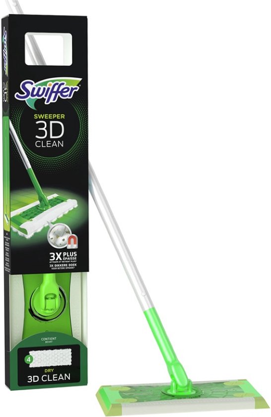 Swiffer Floor Cleaner 3D Clean Starter Kit - 1 Floor Wiper + 4 Dry &amp; 2 Wet Wipes - Packaging damaged