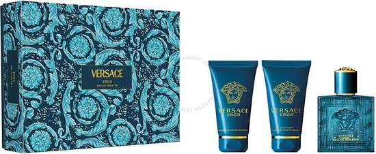 Versace Eros Giftset - 50 ml eau de toilette spray + 50 ml showergel + 50 ml aftershave balm - cadeauset voor heren- Beschadigde verpakking