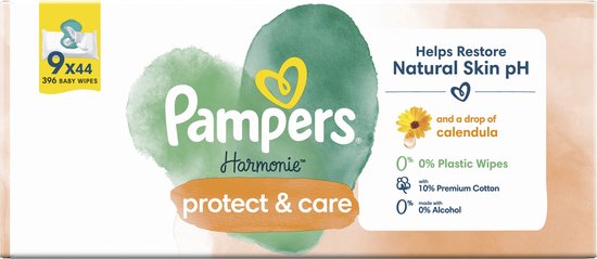 Pampers Harmonie Protect & Care babydoekjes 9 Verpakkingen = 396 Doekjes