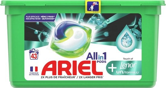 Ariel All in 1 Laundry Detergent Pods + Lenor Unstoppables - 43 Washes - Packaging damaged